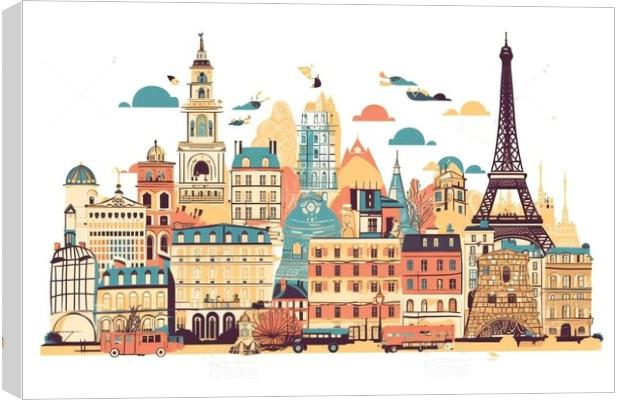 Illustration of landmarks in Paris Canvas Print by Mirjana Bogicevic