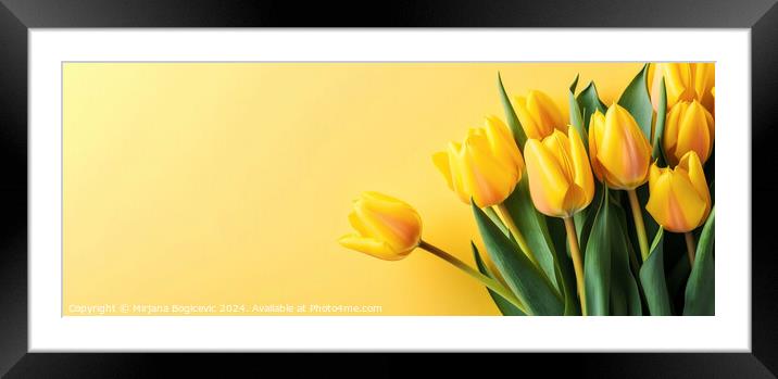 Yellow tulips on the yellow background Framed Mounted Print by Mirjana Bogicevic