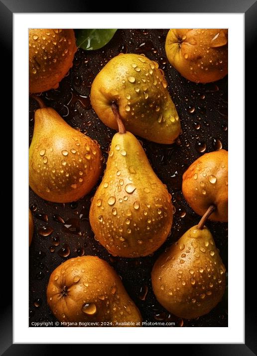 Fresh pears with water drops Framed Mounted Print by Mirjana Bogicevic