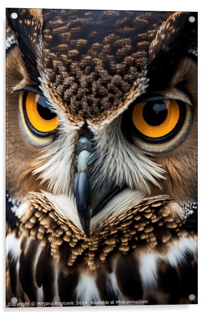 Owl closeup Acrylic by Mirjana Bogicevic