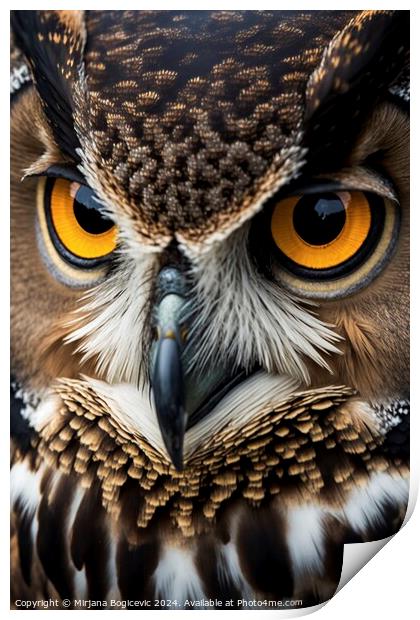 Owl closeup Print by Mirjana Bogicevic