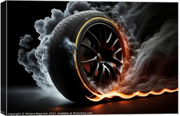 Car tyre on fire Canvas Print by Mirjana Bogicevic