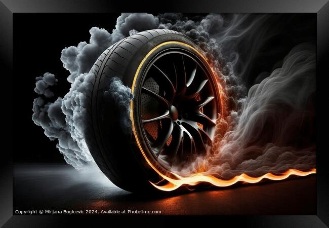 Car tyre on fire Framed Print by Mirjana Bogicevic