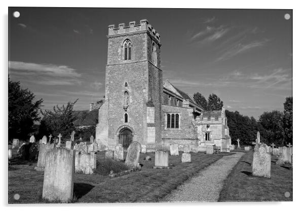 Parish Church, Cotterstock, Northamptonshire Monochrome Acrylic by Martyn Arnold