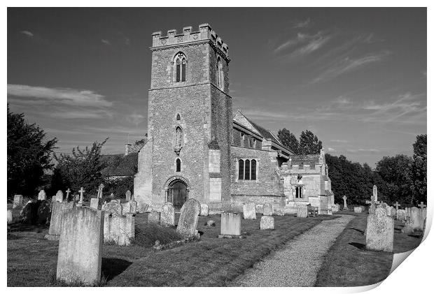 Parish Church, Cotterstock, Northamptonshire Monochrome Print by Martyn Arnold