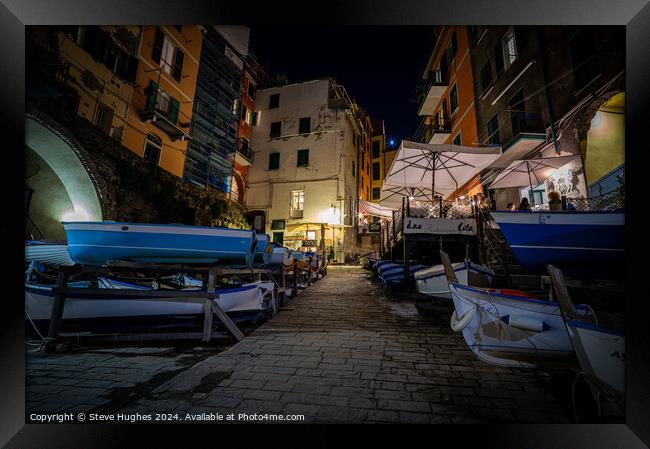 Boats on jetty at Riomaggiore Framed Print by Steve Hughes