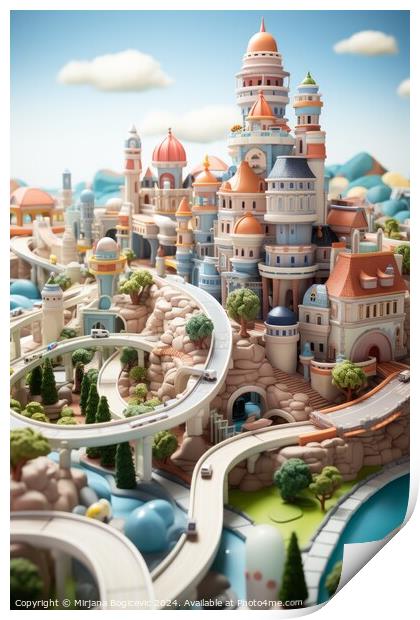 Miniature city illustration, created with generative AI Print by Mirjana Bogicevic
