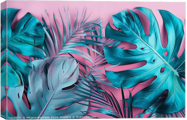 Emerald Foliage Against a Blushing Sky: Tropical Palm Leaves at  Canvas Print by Mirjana Bogicevic