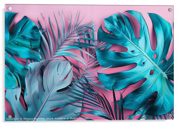 Emerald Foliage Against a Blushing Sky: Tropical Palm Leaves at  Acrylic by Mirjana Bogicevic