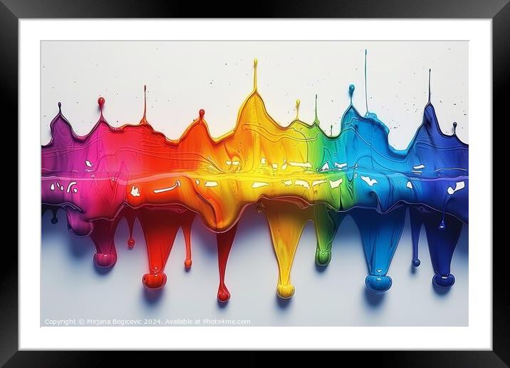 Whimsical dance of rainbow drops Framed Mounted Print by Mirjana Bogicevic