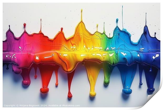 Whimsical dance of rainbow drops Print by Mirjana Bogicevic