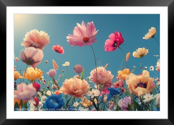 Symphony of Spring, Vibrant Meadow Flowers Bathed in Golden Ligh Framed Mounted Print by Mirjana Bogicevic
