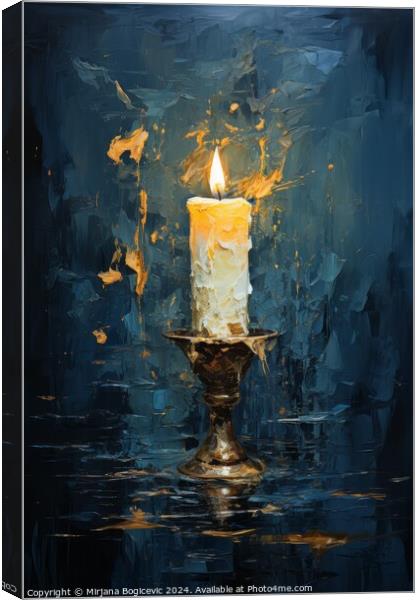 Candle on the dark blue background Canvas Print by Mirjana Bogicevic