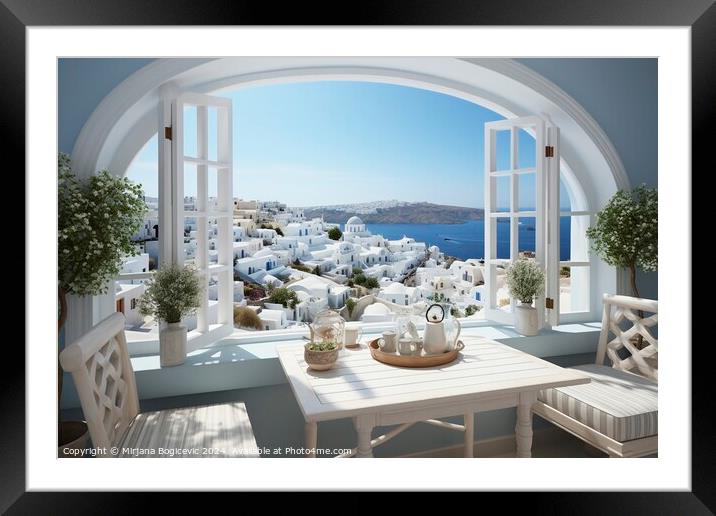 Open window with a view to a beautiful Greek scenery Framed Mounted Print by Mirjana Bogicevic