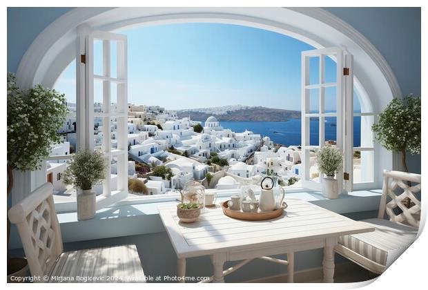 Open window with a view to a beautiful Greek scenery Print by Mirjana Bogicevic