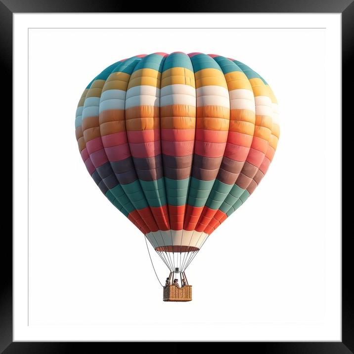 Vibrant Patchwork Hot Air Balloon Soaring Serenely Framed Mounted Print by Mirjana Bogicevic