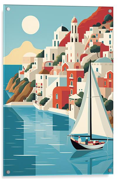Vintage Travel Poster Santorini Acrylic by Steve Smith