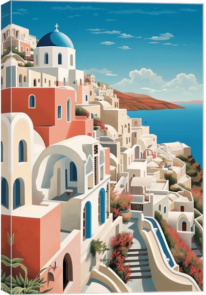 Vintage Travel Poster Santorini Canvas Print by Steve Smith