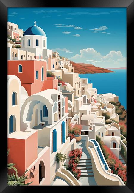 Vintage Travel Poster Santorini Framed Print by Steve Smith