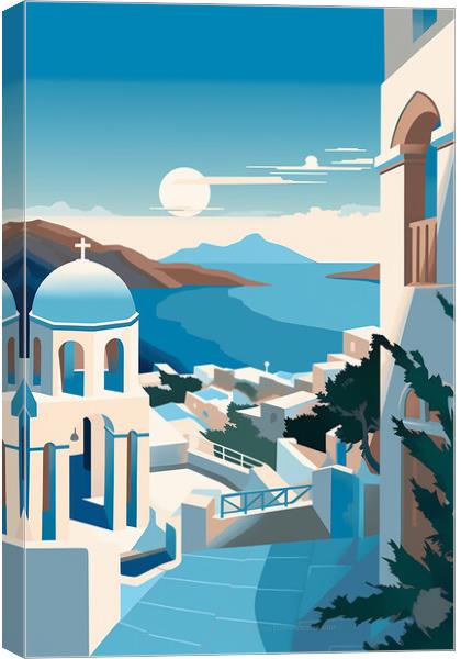 Vintage Travel Poster Santorini Canvas Print by Steve Smith