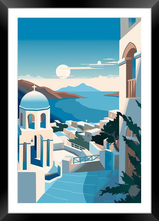 Vintage Travel Poster Santorini Framed Mounted Print by Steve Smith
