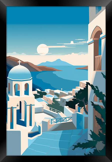 Vintage Travel Poster Santorini Framed Print by Steve Smith