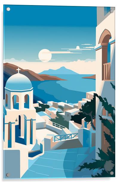 Vintage Travel Poster Santorini Acrylic by Steve Smith