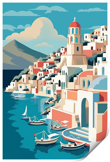 Vintage Travel Poster Santorini Print by Steve Smith