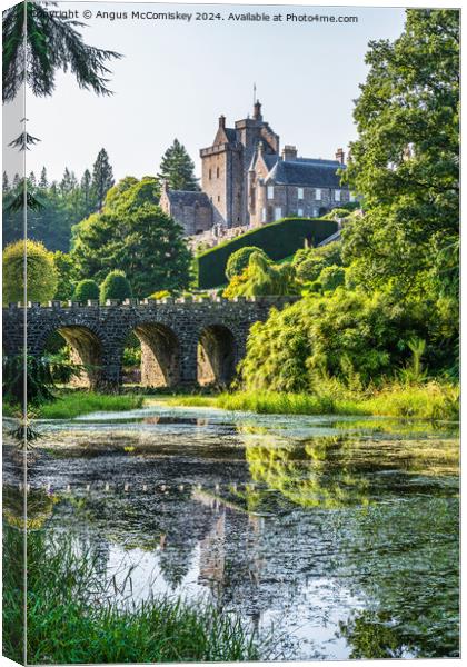 Stone bridge and pond in Drummond Castle Gardens Canvas Print by Angus McComiskey
