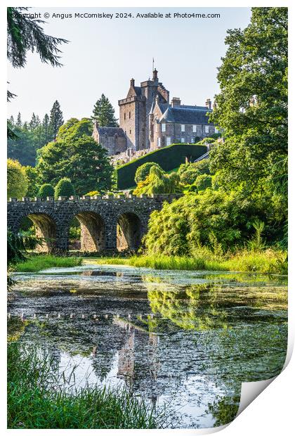 Stone bridge and pond in Drummond Castle Gardens Print by Angus McComiskey