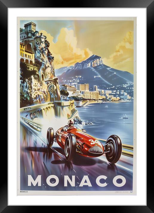 Vintage Monaco Grand Prix Travel Poster Framed Mounted Print by T2 