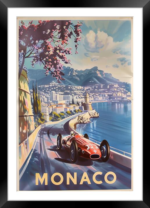 Vintage Monaco Grand Prix Travel Poster Framed Mounted Print by T2 