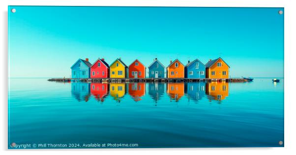 Tranquil seascape featuring a floating island of colourful house Acrylic by Phill Thornton