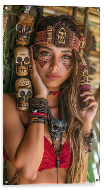 Amazon Jungle Tribe Woman Acrylic by T2 