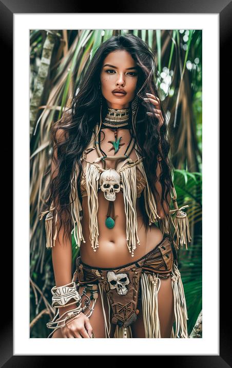 Amazon Jungle Tribe Woman Framed Mounted Print by T2 