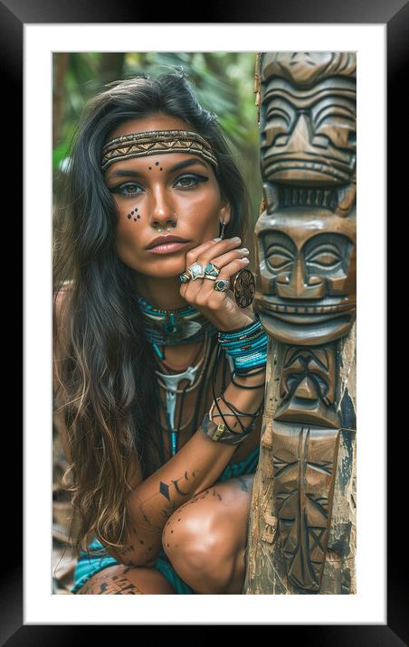 Amazon Jungle Tribe Woman Framed Mounted Print by T2 