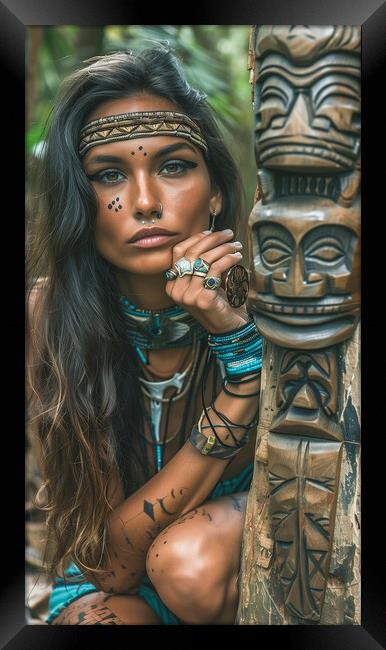 Amazon Jungle Tribe Woman Framed Print by T2 