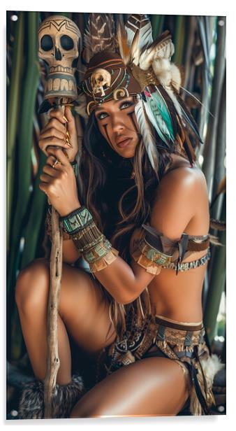 Amazon Jungle Tribe Woman Acrylic by T2 