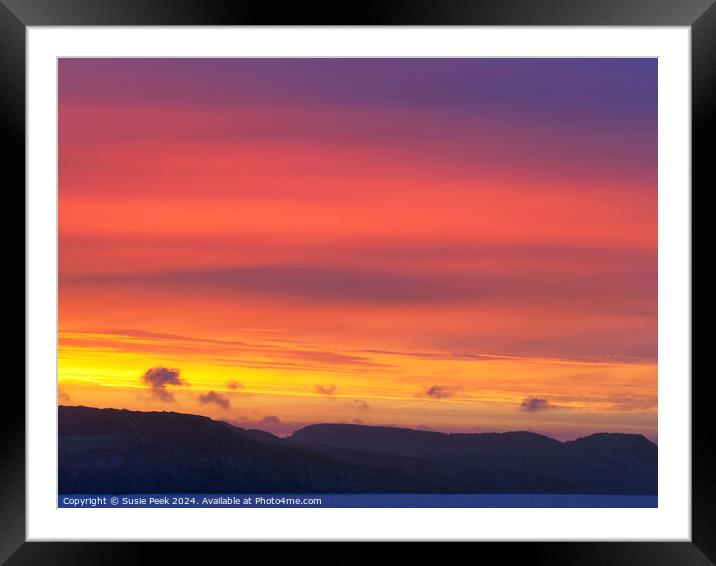 Fiery Dawn Clouds on an April Sunrise over the Jur Framed Mounted Print by Susie Peek