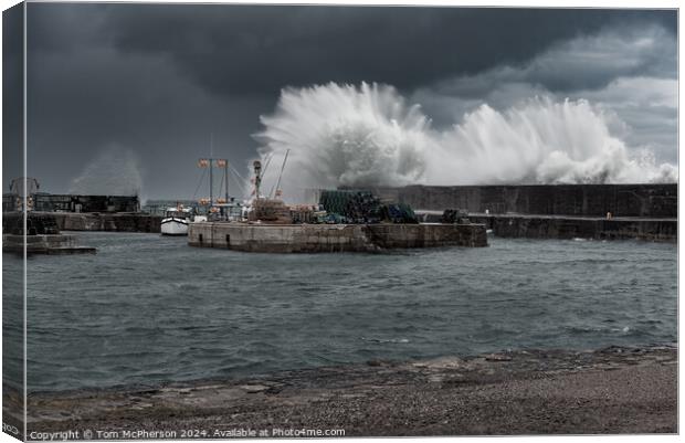 Storm at Hopeman Harbour Canvas Print by Tom McPherson