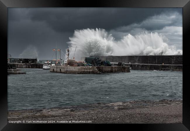 Storm at Hopeman Harbour Framed Print by Tom McPherson