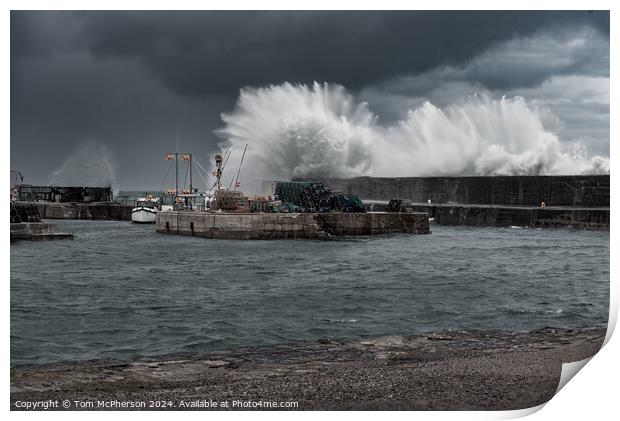 Storm at Hopeman Harbour Print by Tom McPherson
