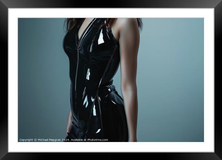A perfect female body in a latex dress. Framed Mounted Print by Michael Piepgras