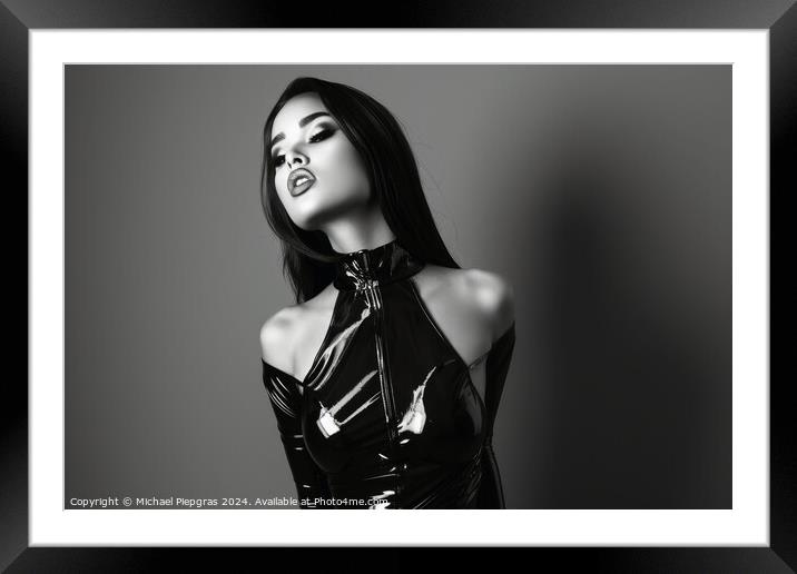 A perfect female body in a latex dress. Framed Mounted Print by Michael Piepgras
