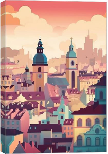 Vintage Travel Poster Prague Canvas Print by Steve Smith