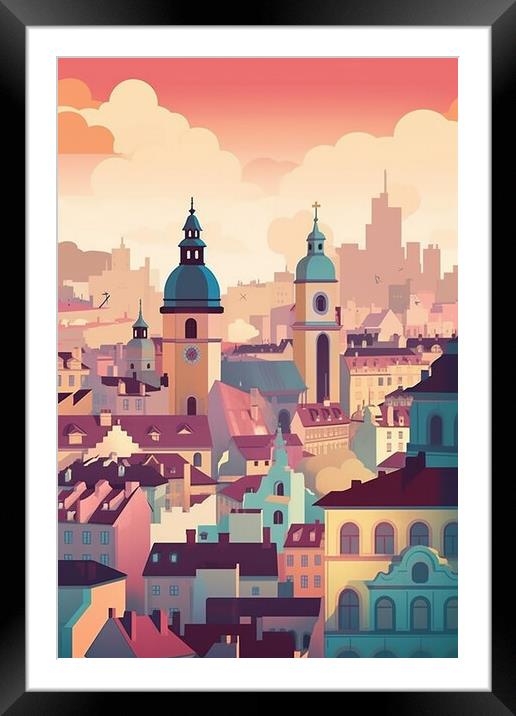 Vintage Travel Poster Prague Framed Mounted Print by Steve Smith
