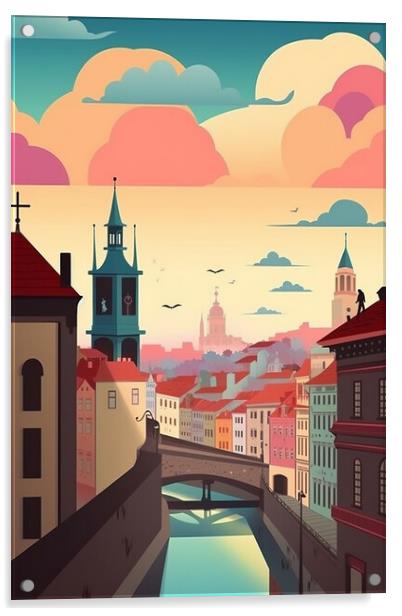 Vintage Travel Poster Prague Acrylic by Steve Smith