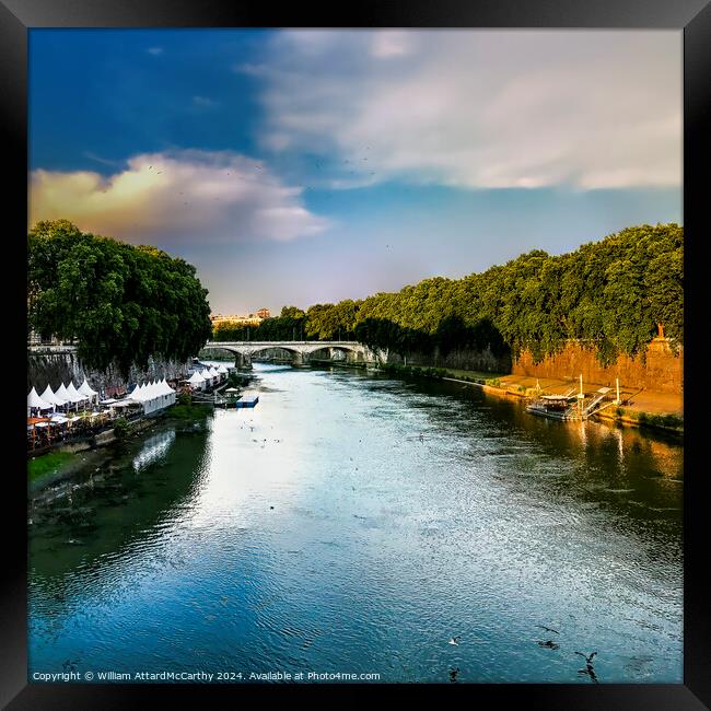 Tiber Reflections: Cityscape Glow Framed Print by William AttardMcCarthy