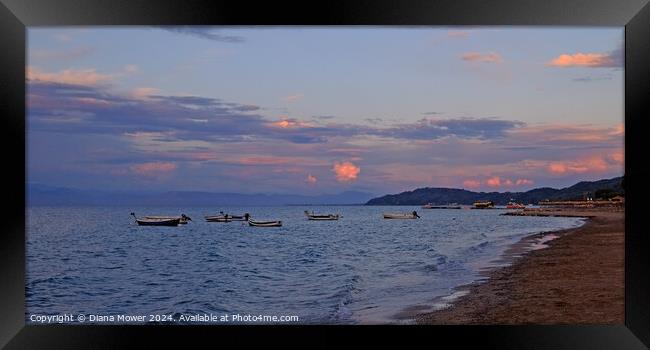 Corfu beach at sunset Greece Framed Print by Diana Mower
