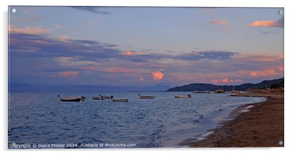 Corfu beach at sunset Greece Acrylic by Diana Mower